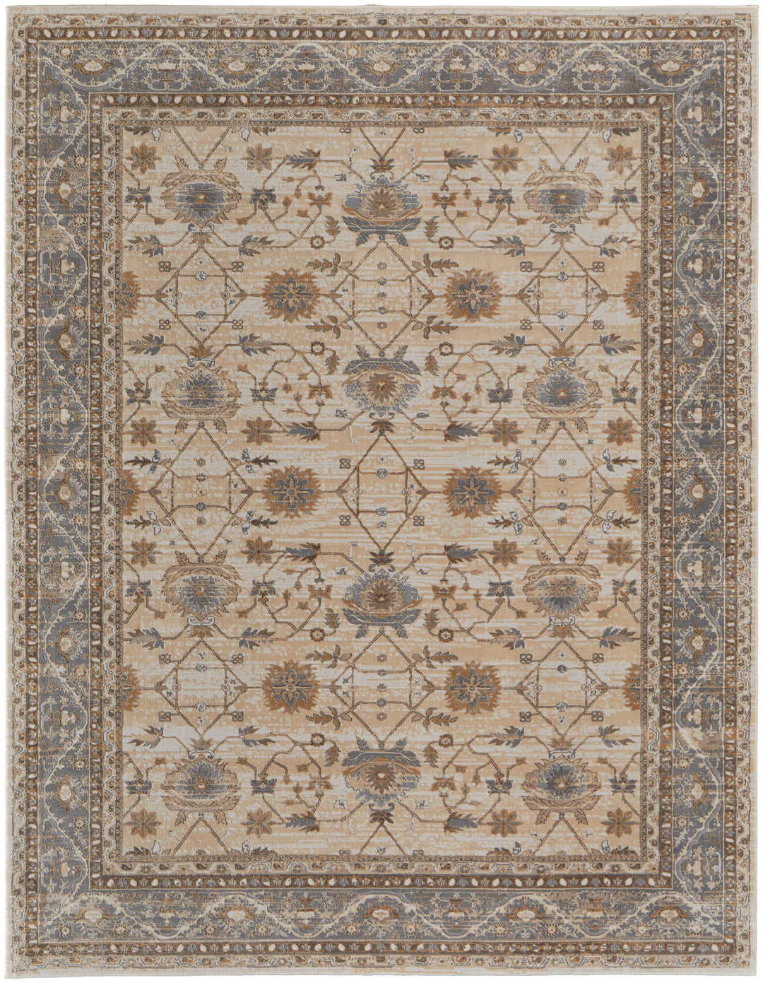 Celene Traditional Bordered in Tan/Ivory/Gray Area Rug - Available in 6 Sizes