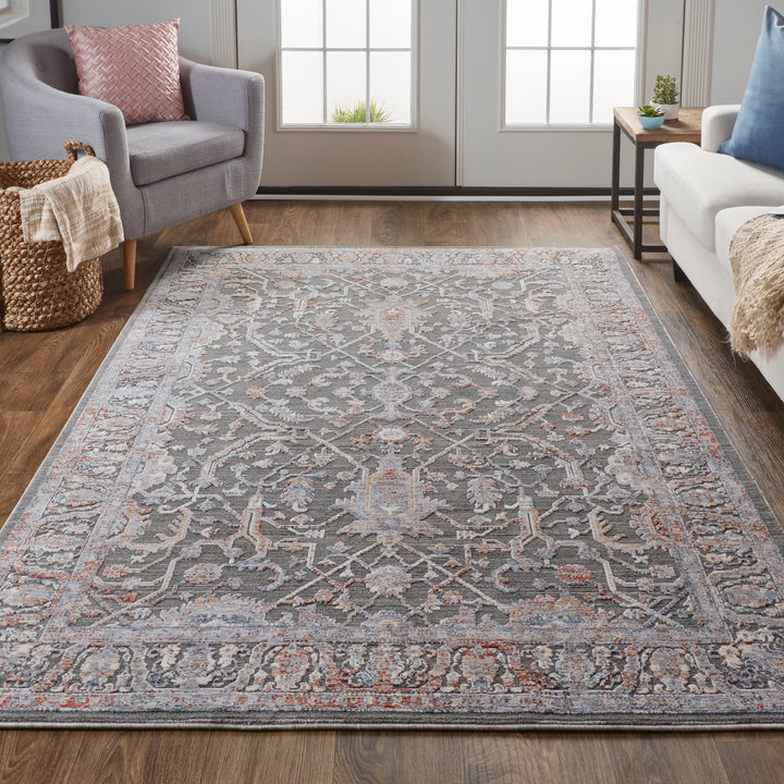 Thackery Transitional Oriental in Gray/Taupe/Pink Area Rug - Available in 3 Sizes