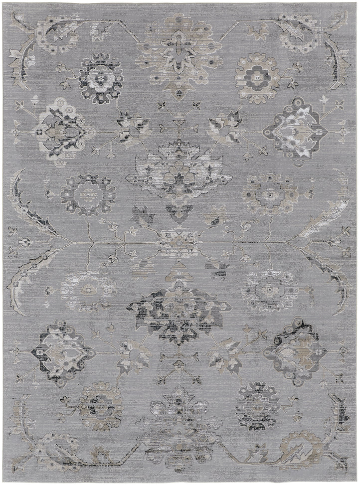 Macklaine Transitional Damask in Silver/Black Area Rug - Available in 7 Sizes