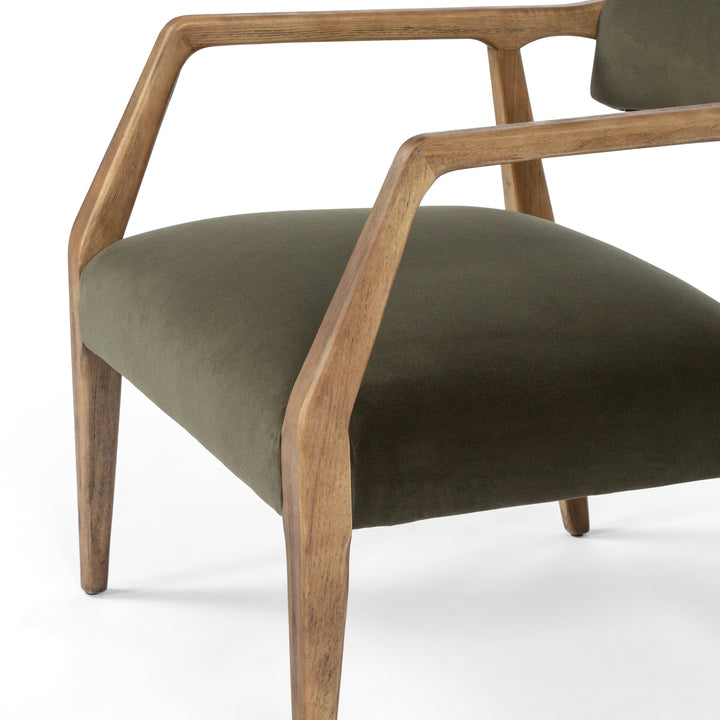 Ashley Mid Century Velvet Wood Arm Chair - Modern Velvet Loden
