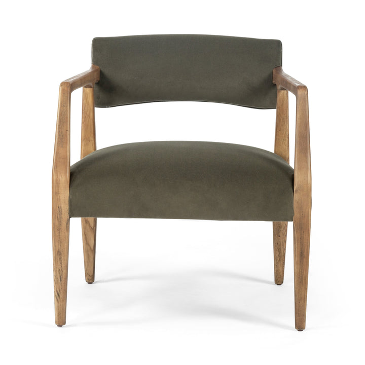 Ashley Mid Century Velvet Wood Arm Chair - Modern Velvet Loden