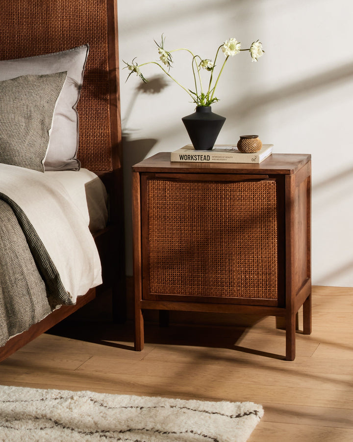 Jamie Right Facing Cane Nightstand - Brown Wash