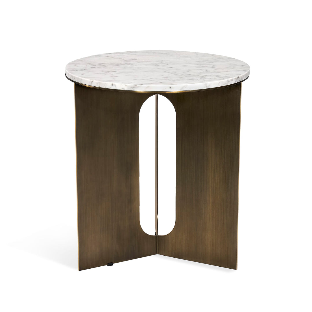 Interlude Home Pierre Side Table - Antique Bronze Frame - Carrara White Top