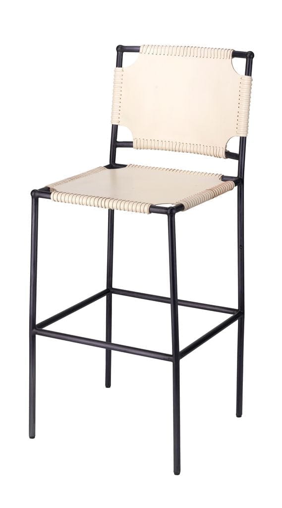 Jamie Young Jamie Young Asher Bar Stool - Off-White Leather & Black Metal 20ASHE-BSOW