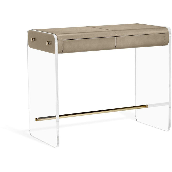 Interlude Home Interlude Home Cora Small Desk - Distressed Glazed Taupe - Clear - Polished Brass 188129
