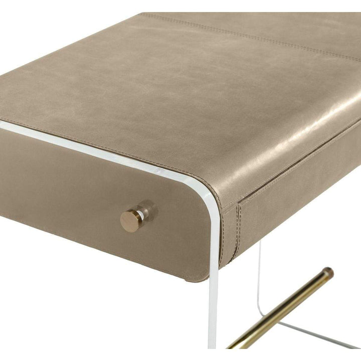 Interlude Home Interlude Home Cora Small Desk - Distressed Glazed Taupe - Clear - Polished Brass 188129