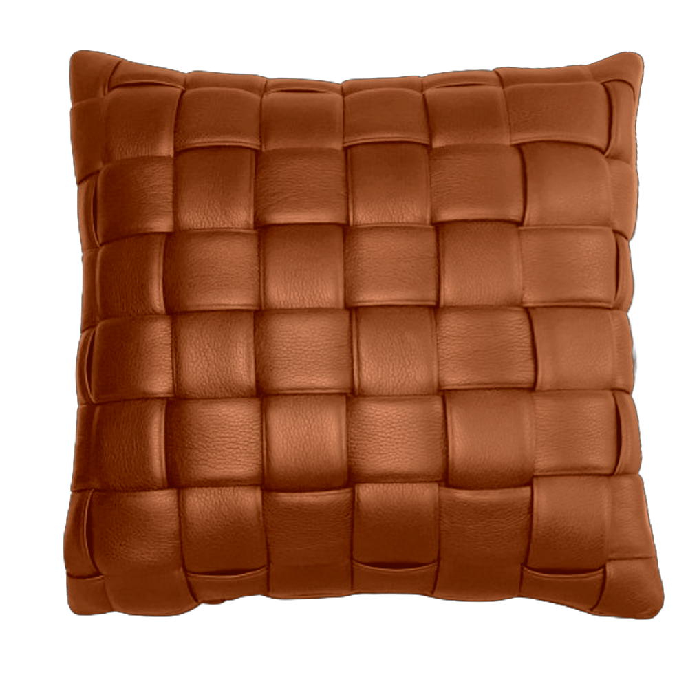 Koff Koff Square Woven Leather Accent Pillow (Available in 6 Colors) Cognac KOFF-SQUARE-COGNAC