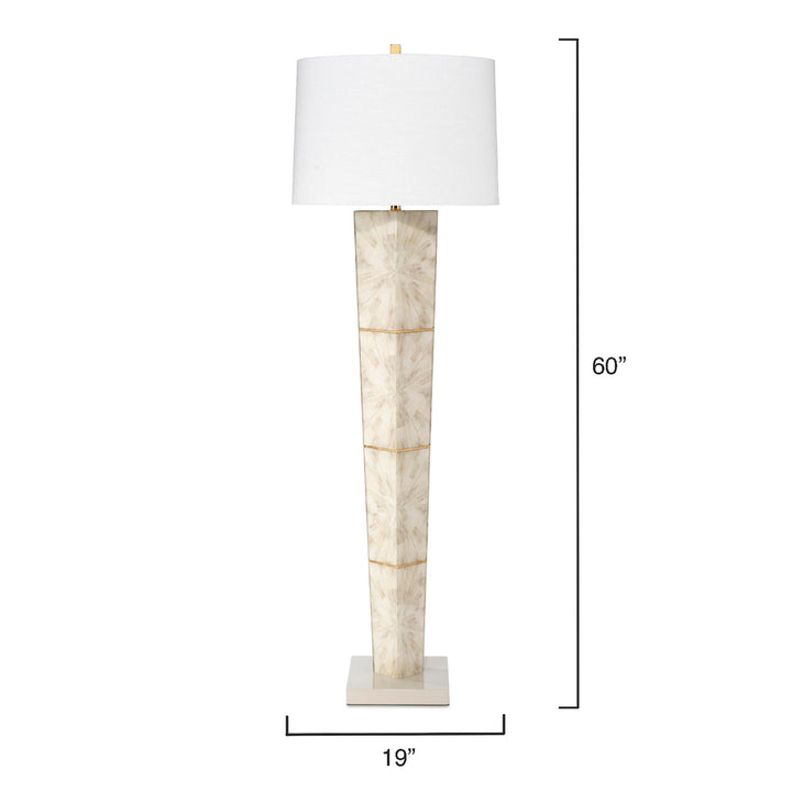 Jamie Young Spectacle Floor Lamp - Horn Lacquer With Gold Leaf Accents White Linen