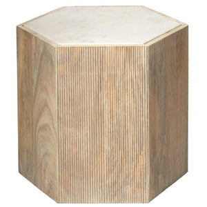 Jamie Young Jamie Young Large Argan Hexagon Table in Natural Wood and White Marble 20ARGA-LGWH