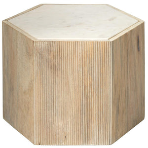 Jamie Young Jamie Young Medium Argan Hexagon Table in Natural Wood and White Marble 20ARGA-MDWH