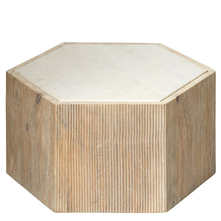 Jamie Young Jamie Young Small Argan Hexagon Table in Natural Wood and White Marble 20ARGA-SMWH