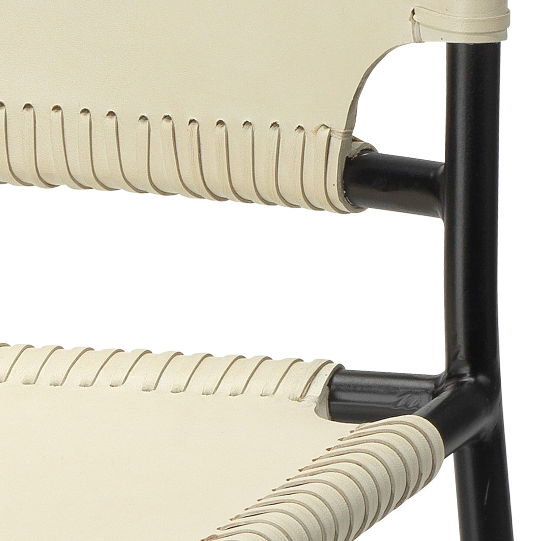 Jamie Young Asher Dining Chair - Off White Leather & Black Forged Iron