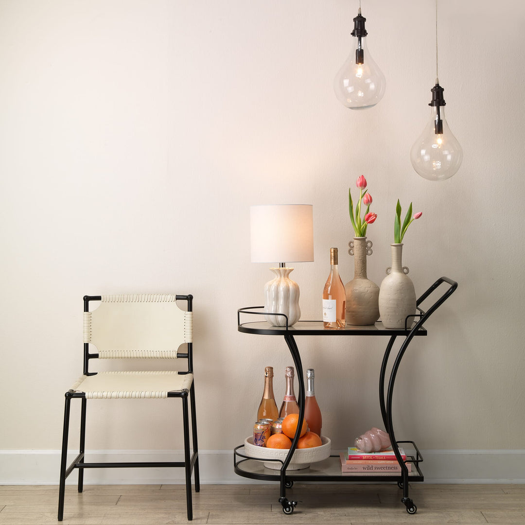 Jamie Young Asher Dining Chair - Off White Leather & Black Forged Iron