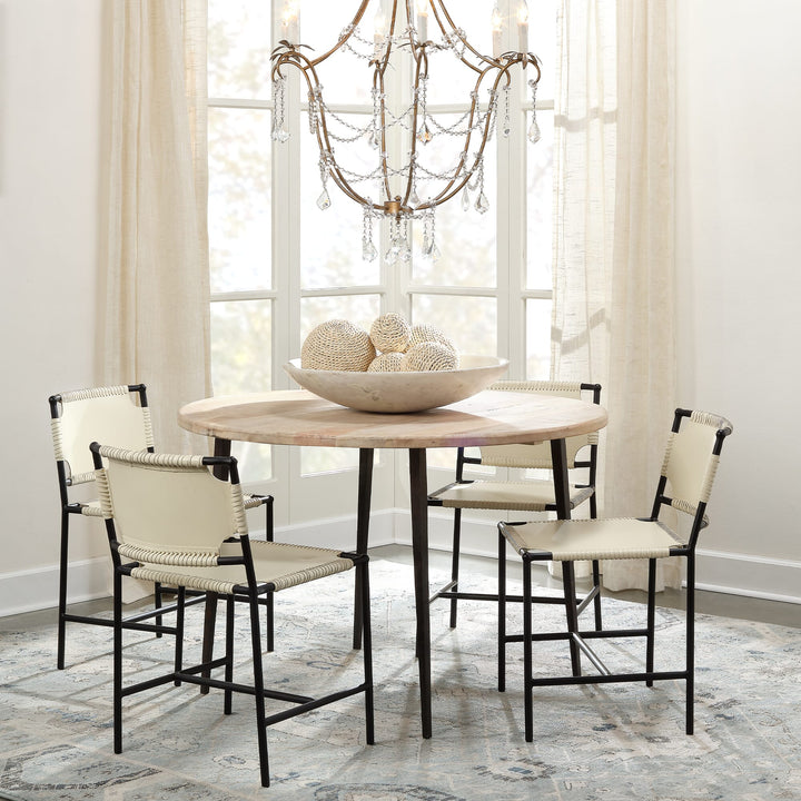 Asher Dining Chair - Off White Leather & Black Forged Iron