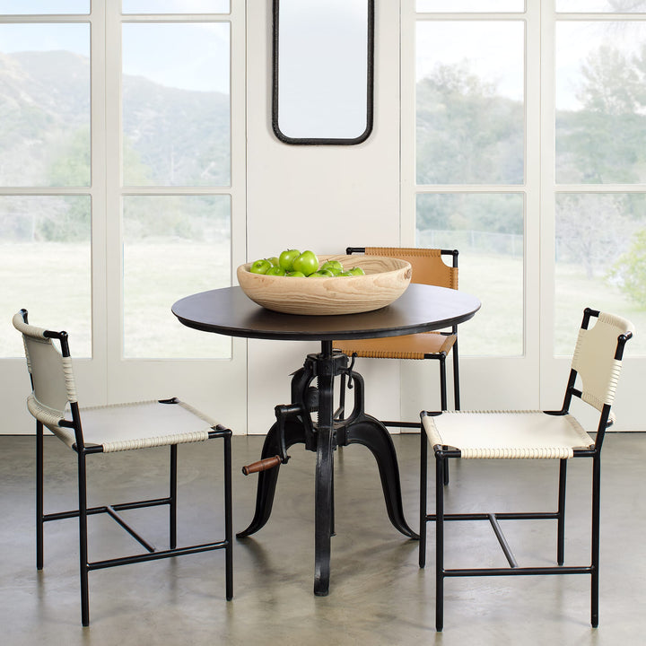 Asher Dining Chair - Off White Leather & Black Forged Iron