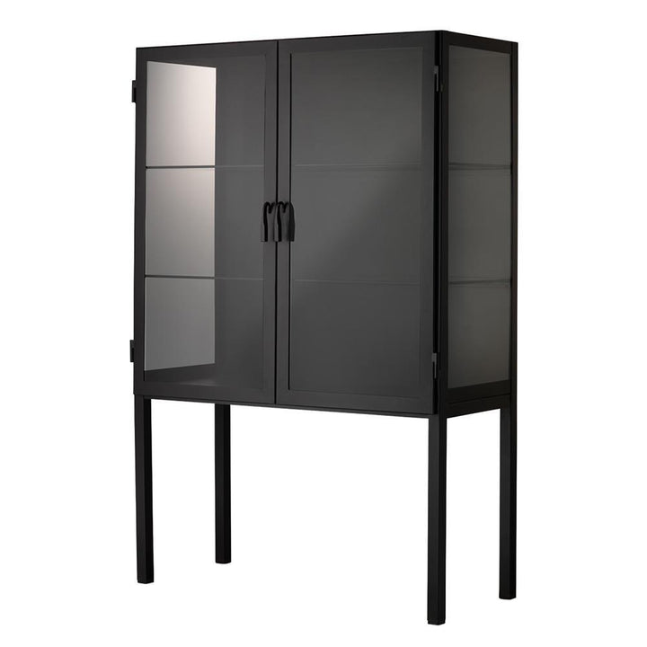 Jamie Young Jamie Young Chauncey Wide Curio Bar Cabinet in Black Iron and Clear Glass 20CHAU-CABBK