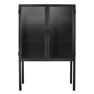 Jamie Young Jamie Young Chauncey Wide Curio Bar Cabinet in Black Iron and Clear Glass 20CHAU-CABBK