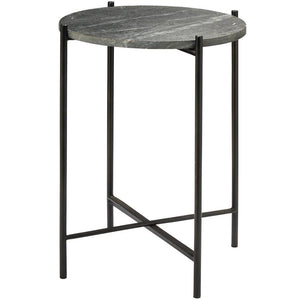 Jamie Young Jamie Young Domain Side Table in Black Textured Marble and Black Iron 20DOMA-STBK