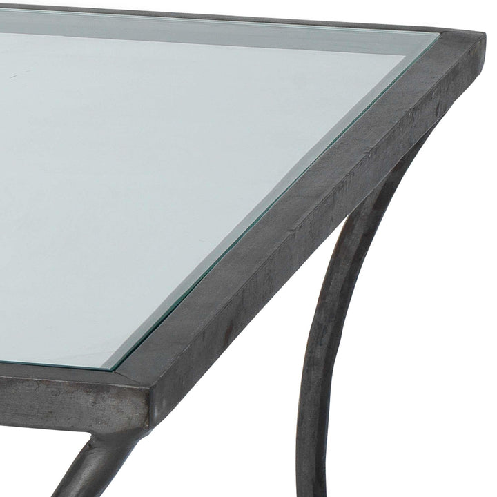 Jamie Young Kai Coffee Table Black Forged Iron With Clear Tempered Glass Top