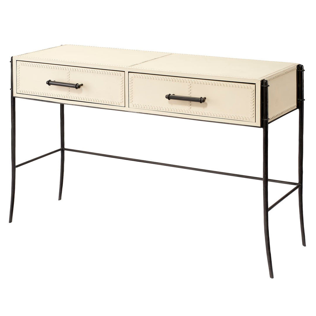 Jamie Young Nevado Console Table Off White Leather & Black Iron