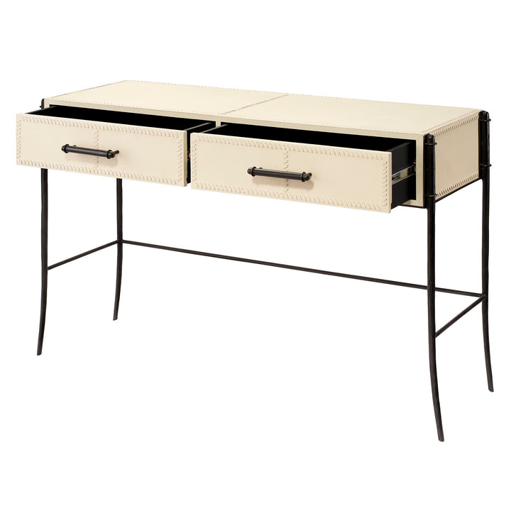 Jamie Young Nevado Console Table Off White Leather & Black Iron