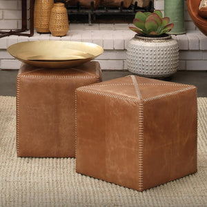 Jamie Young Jamie Young Small Ottoman in Buff Leather 20OTTO-SMLE