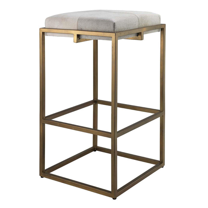 Jamie Young Shelby Bar Stool White Hide & Antique Brass