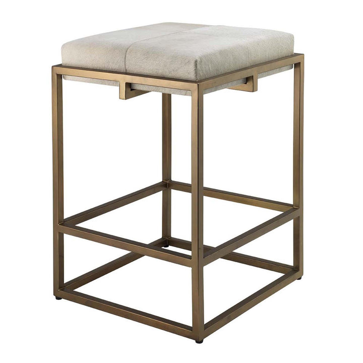 Jamie Young Shelby Counter Stool White Hide & Antique Brass