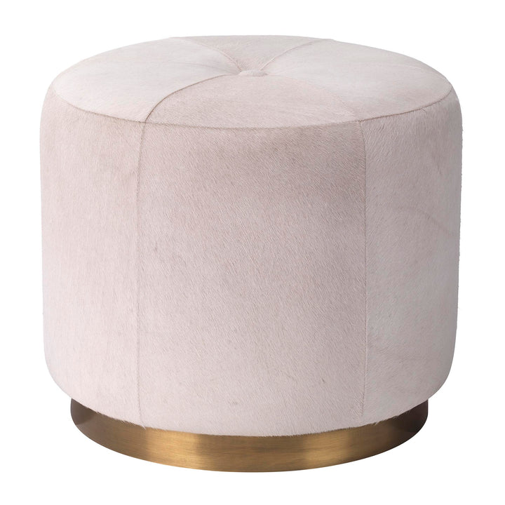 Jamie Young Thackeray Round Pouf - White Hide & Antique Brass Metal - Available in 2 Sizes