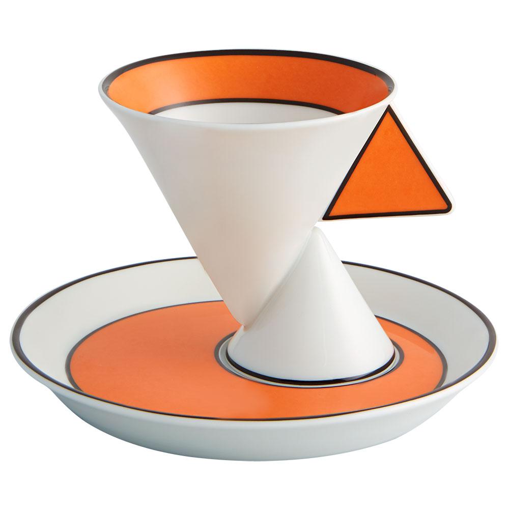 Vista Alegre Vista Alegre Jazz Set of 2 Coffee Cups & Saucers in White & Orange 21122124