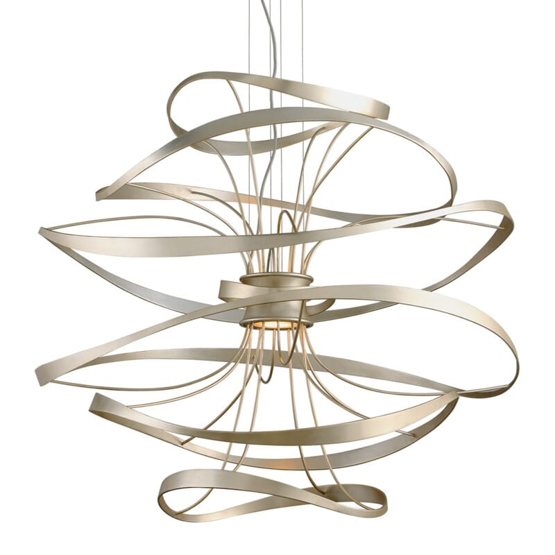 Corbett Corbett Calligraphy 2 Light Pendant - Available in 2 Colors & 4 Sizes Silver Leaf Polished Stainless / 38.5" Height 213-44