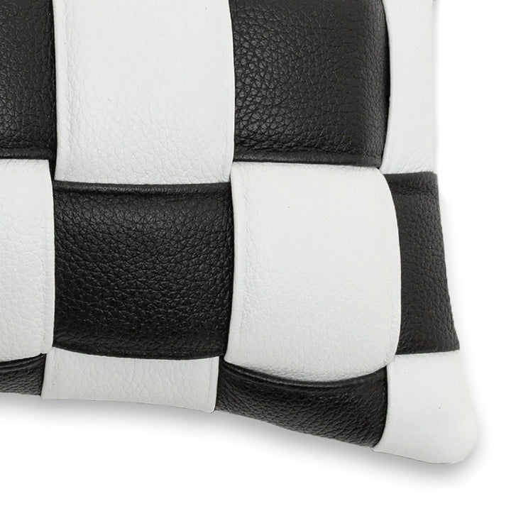 Koff Koff Mini Woven Leather Accent Pillow - Black & White KOFF-MINI-BLACK / WHITE