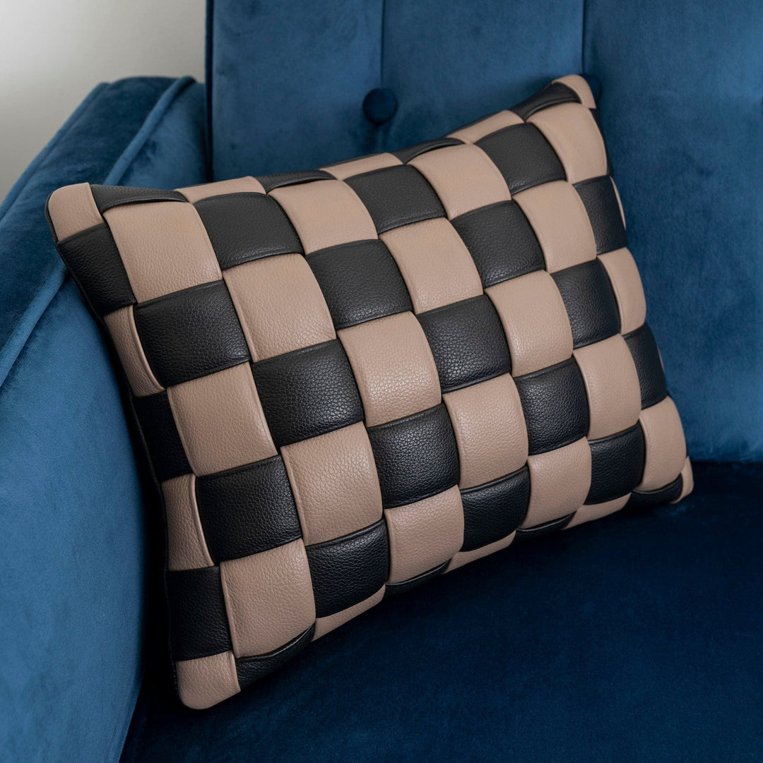 Koff Koff Medium Woven Leather Accent Pillow - Taupe & Black KOFF-MEDIUM-TAUPE / BLACK