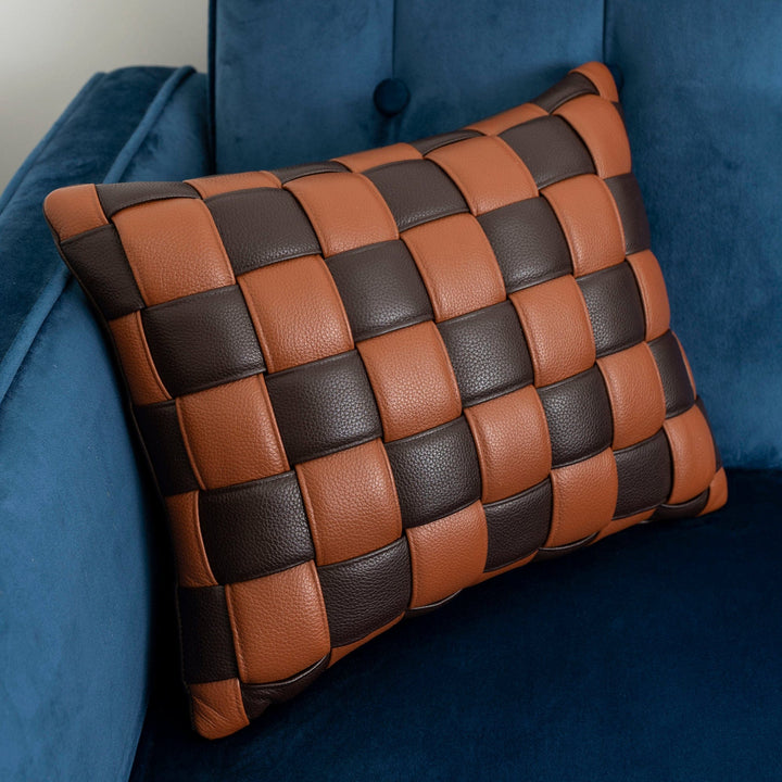 Koff Koff Medium Woven Leather Accent Pillow - Cinnamon & Tobacco KOFF-MEDIUM-CINNAMON / TO