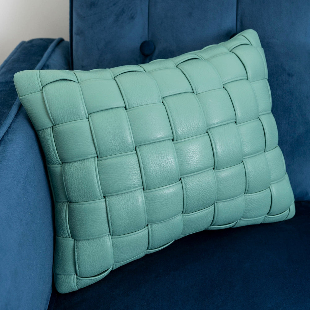 Koff Koff Medium Woven Leather Accent Pillow - Mint KOFF-MEDIUM-MINT