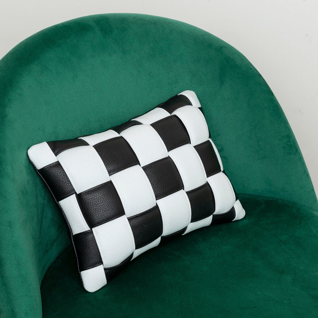 Koff Koff Mini Woven Leather Accent Pillow - Black & White KOFF-MINI-BLACK / WHITE