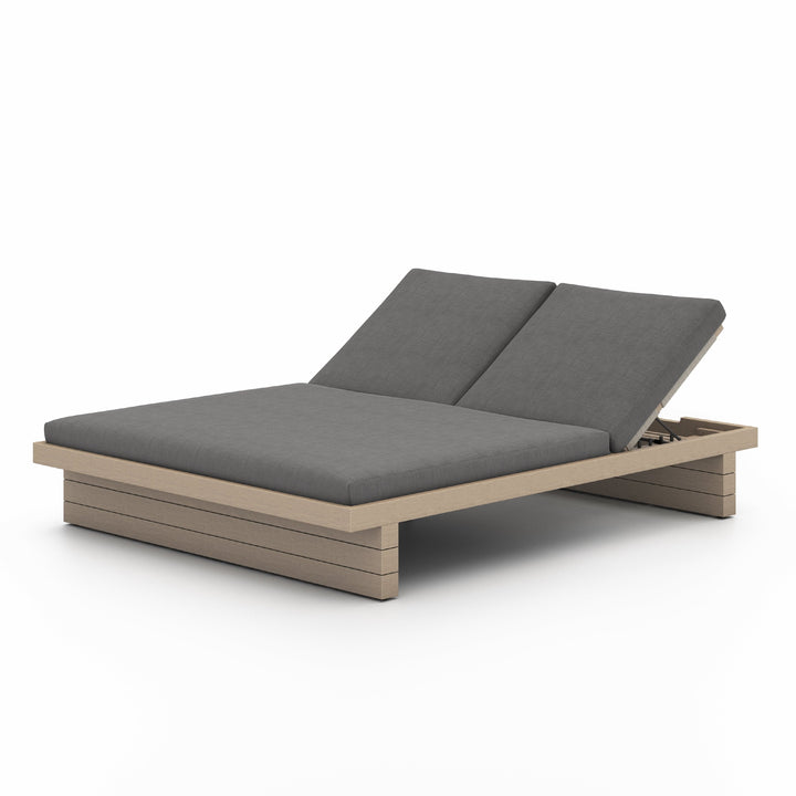 Leighton Outdoor Double Chaise - Charcoal Cover with Washed Brown Base