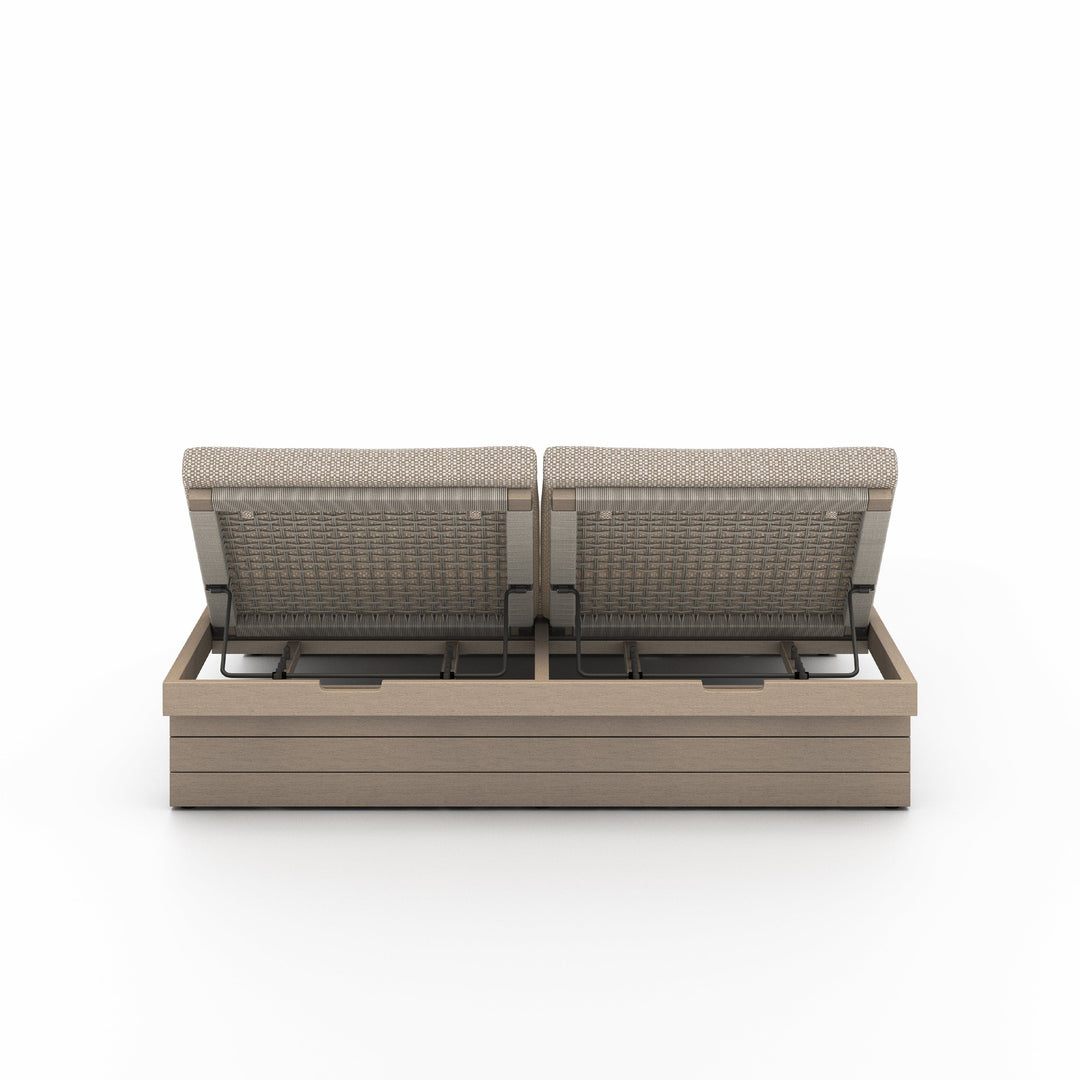 Leighton Outdoor Double Chaise - Faye Sand with Washed Brown Base