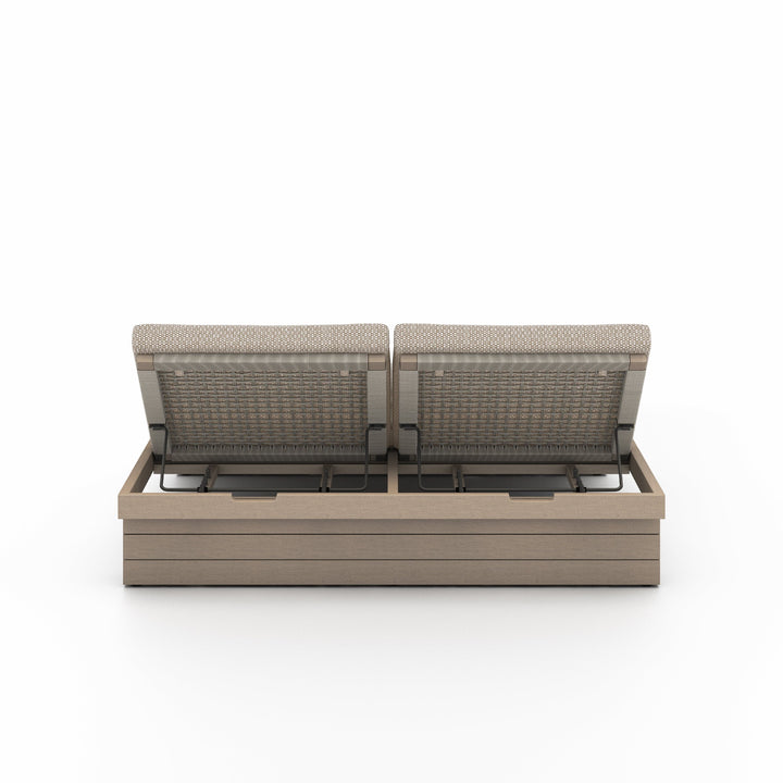 Leighton Outdoor Double Chaise - Faye Sand with Washed Brown Base