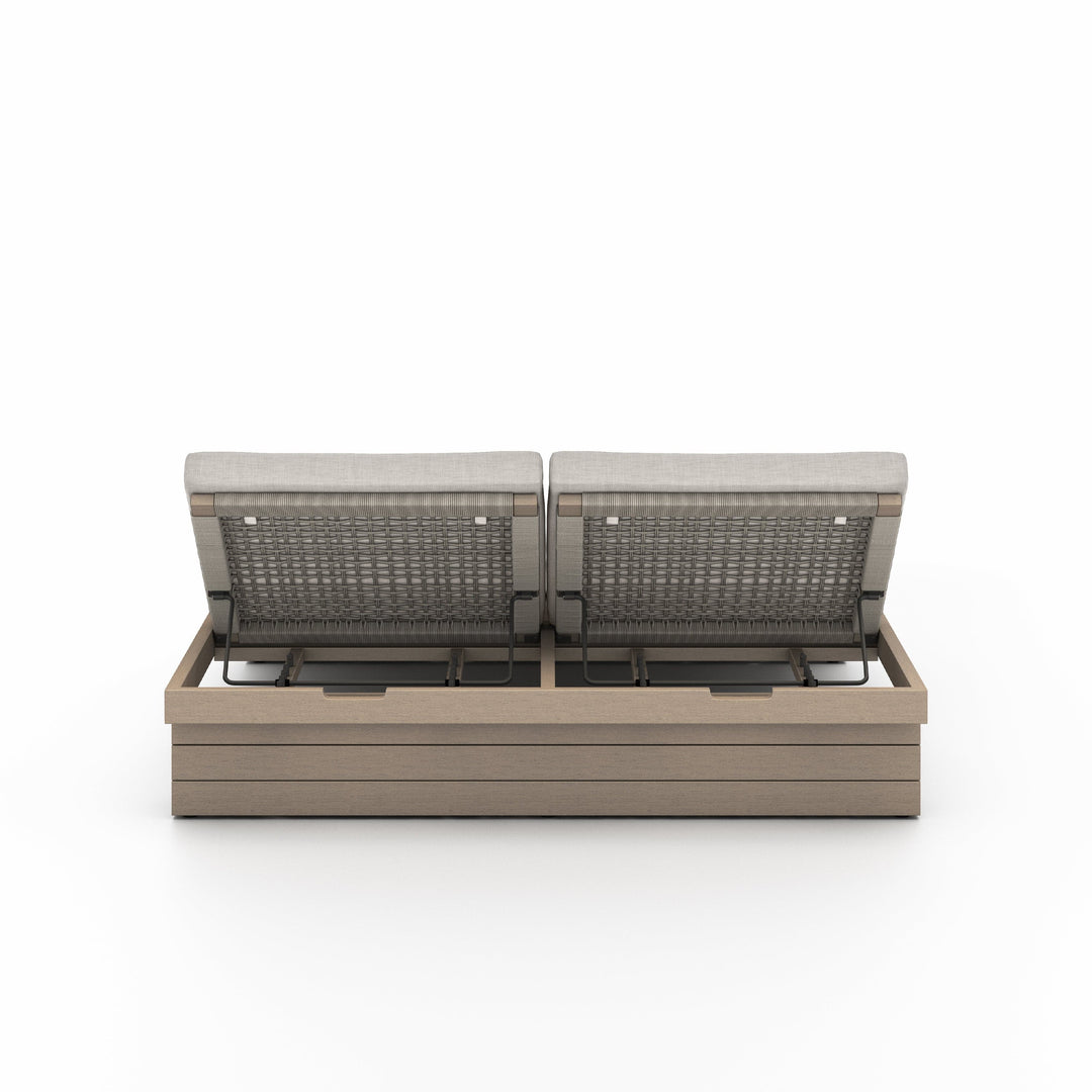 Leighton Outdoor Double Chaise - Stone Grey with Washed Brown Base