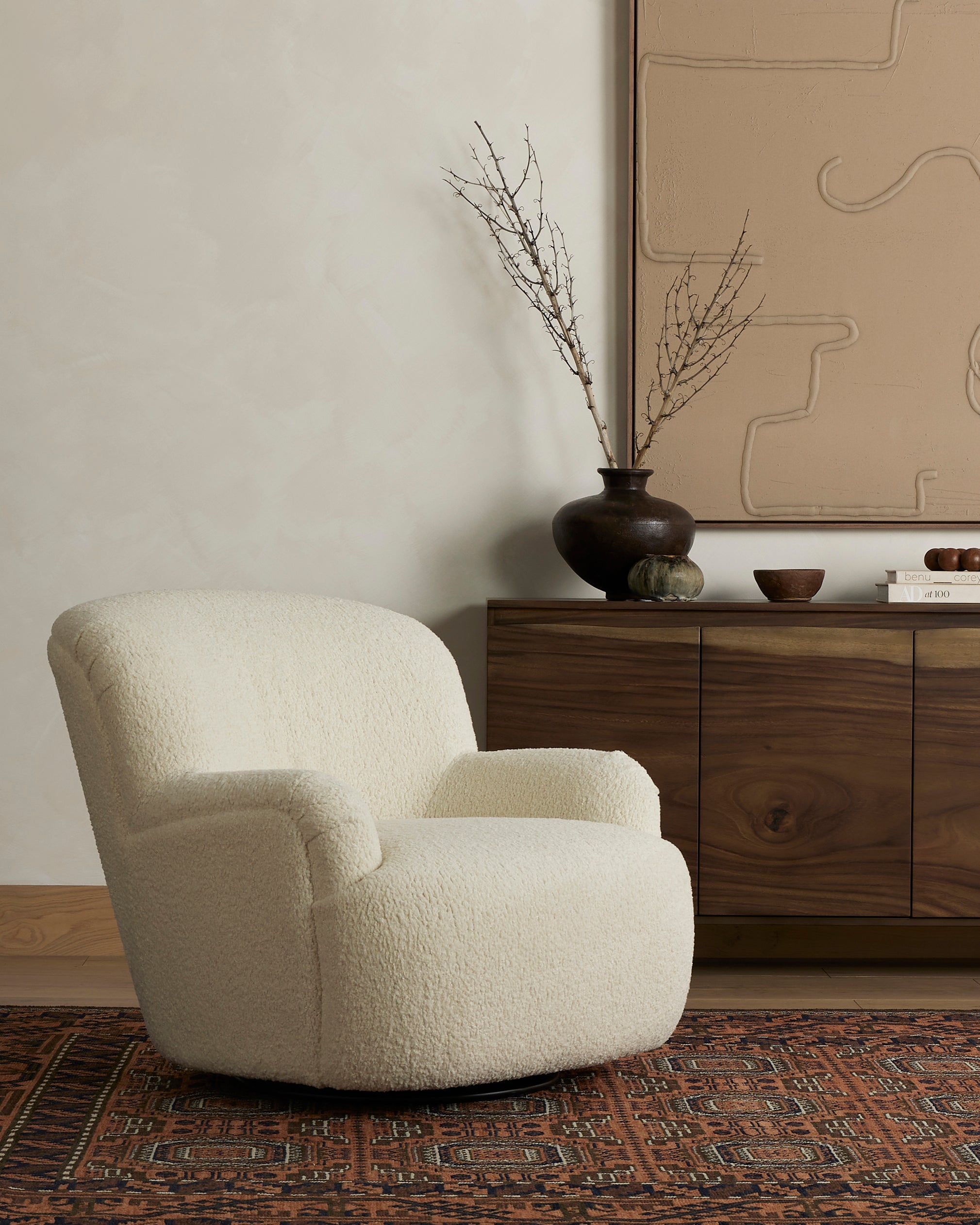 Ethan Swivel Chair Sheepskin Natural Alchemy Fine Home