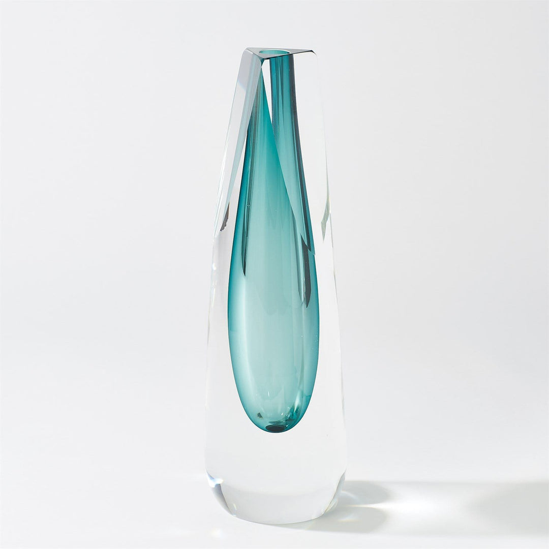 Global Views Global Views Triangle Cut Glass Vase - Azure 6.60493