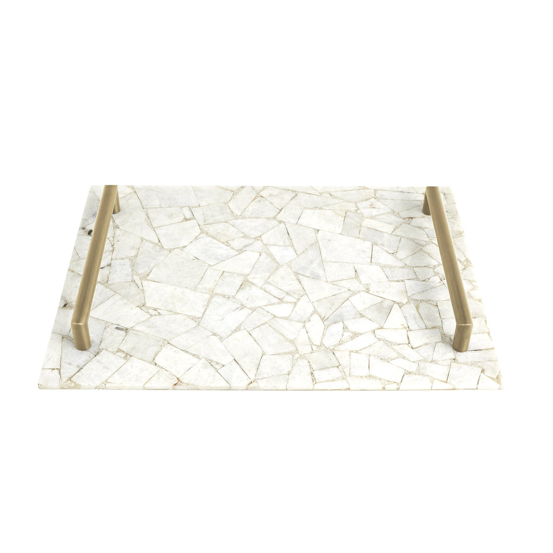 Global Views Gypsum Tray with Brass Handles