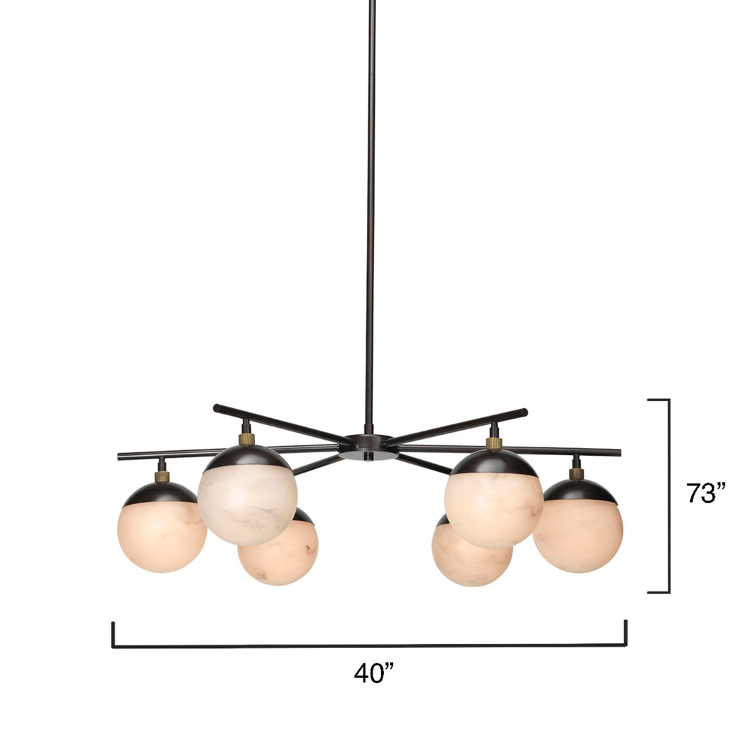Jamie Young Metro 6 Light Chandelier - Faux White Alabaster and Oil Rubbed Bronze With Antique Brass Accents Faux Alabaster/Steel