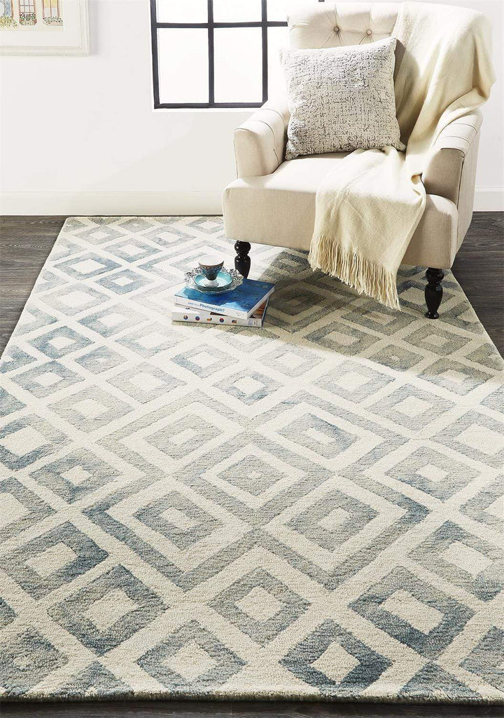 Feizy Feizy Lorrain Patterned Wool Rug - Available in 6 Sizes - Teal Green Diamonds
