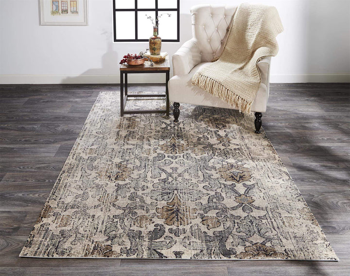 Feizy Feizy Fiona Distressed Ornamental Rug - Available in 5 Sizes - Light Gray & Blue