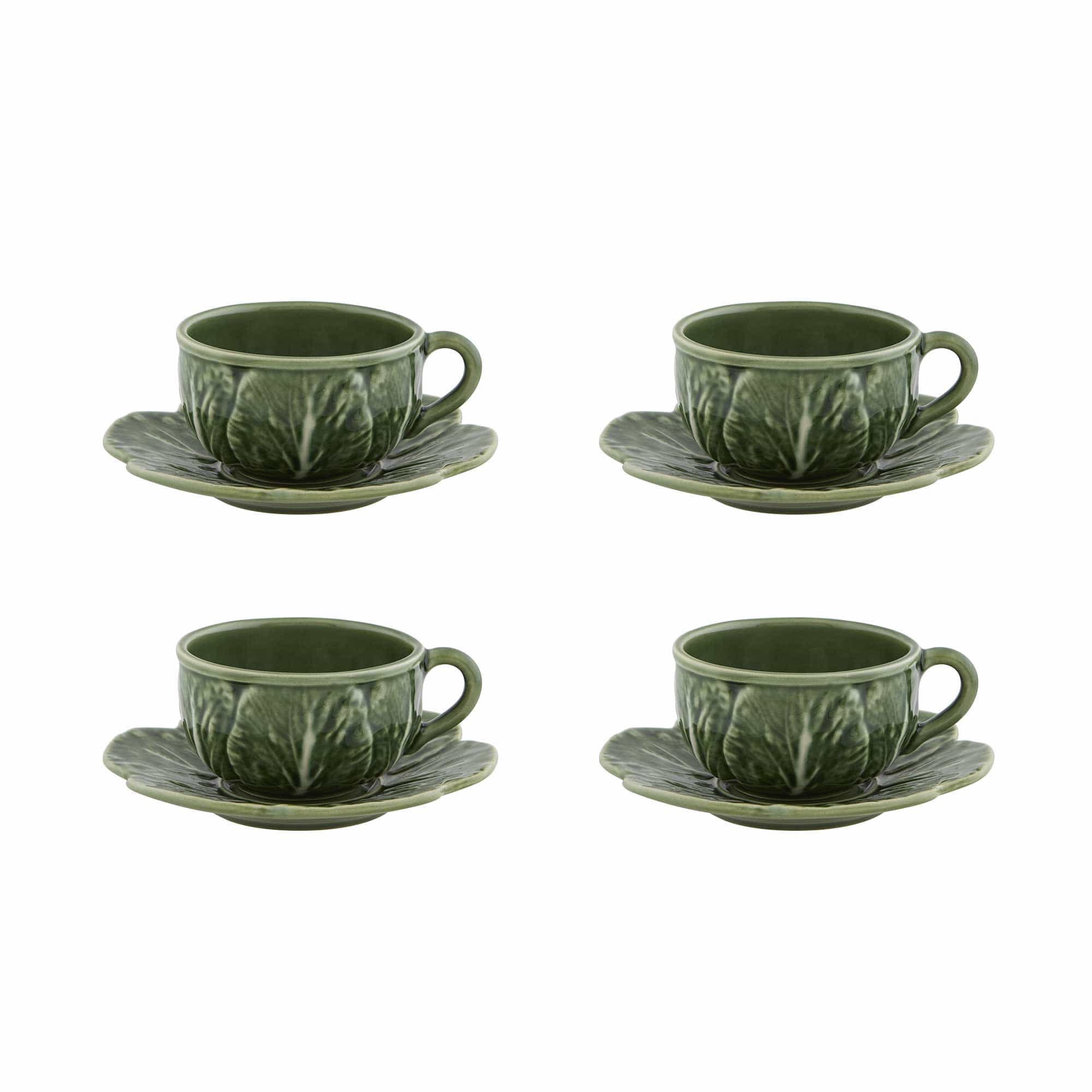 Bordallo Pinheiro Bordallo Pinheiro Cabbage Tea Cup and Saucer, Set of 4 - Green 65023417