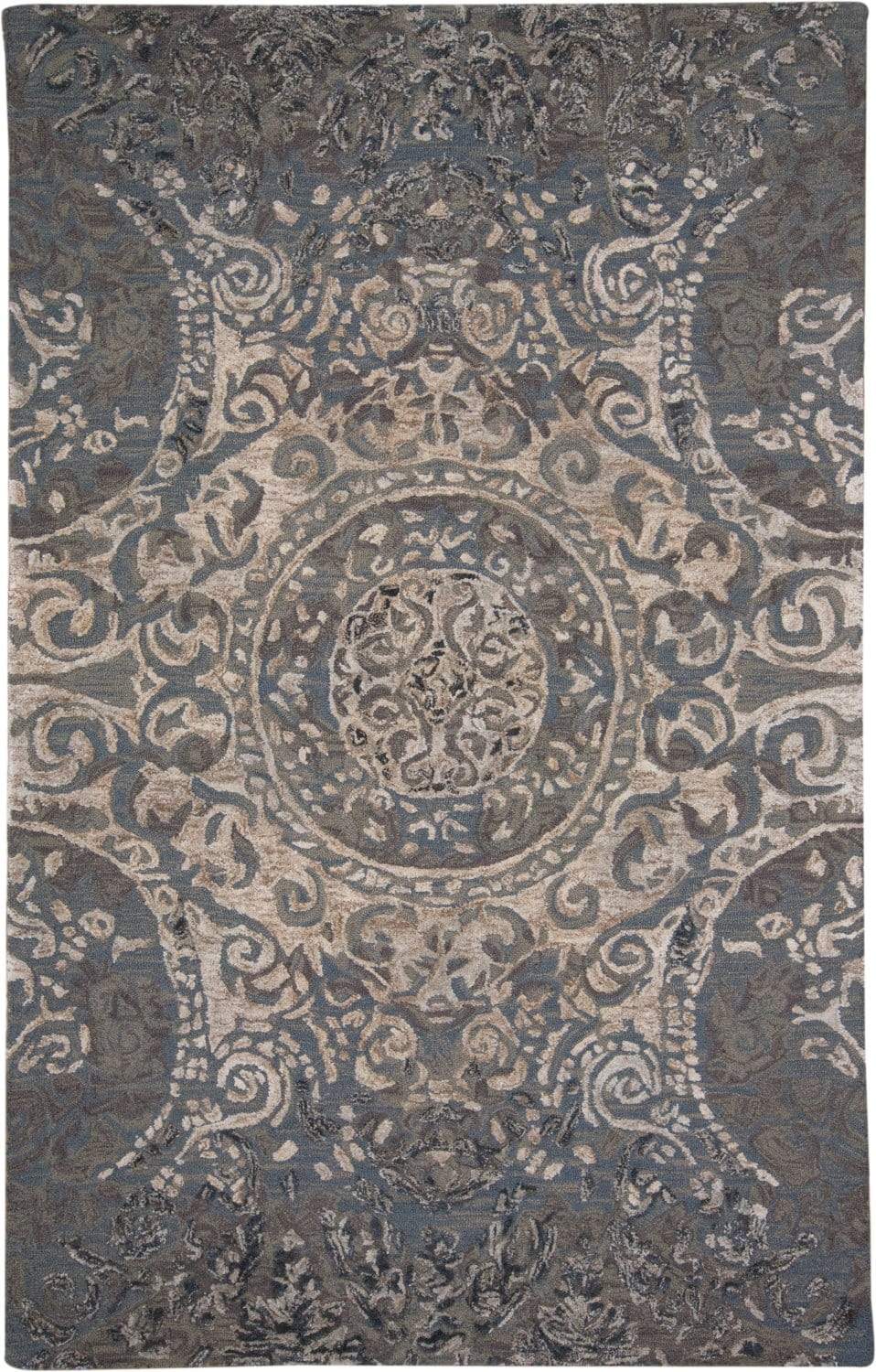 Feizy Feizy Tivoli Distressed Textured Wool Rug - Available in 5 Sizes - Blue Smoke & Taupe Gray 5' x 8' 6518214FTWL000E10