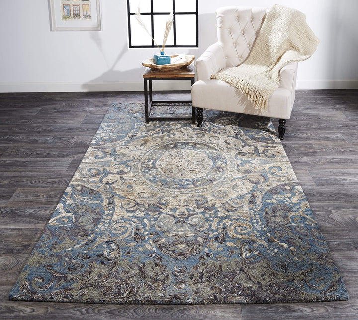 Feizy Feizy Tivoli Distressed Textured Wool Rug - Available in 5 Sizes - Blue Smoke & Taupe Gray