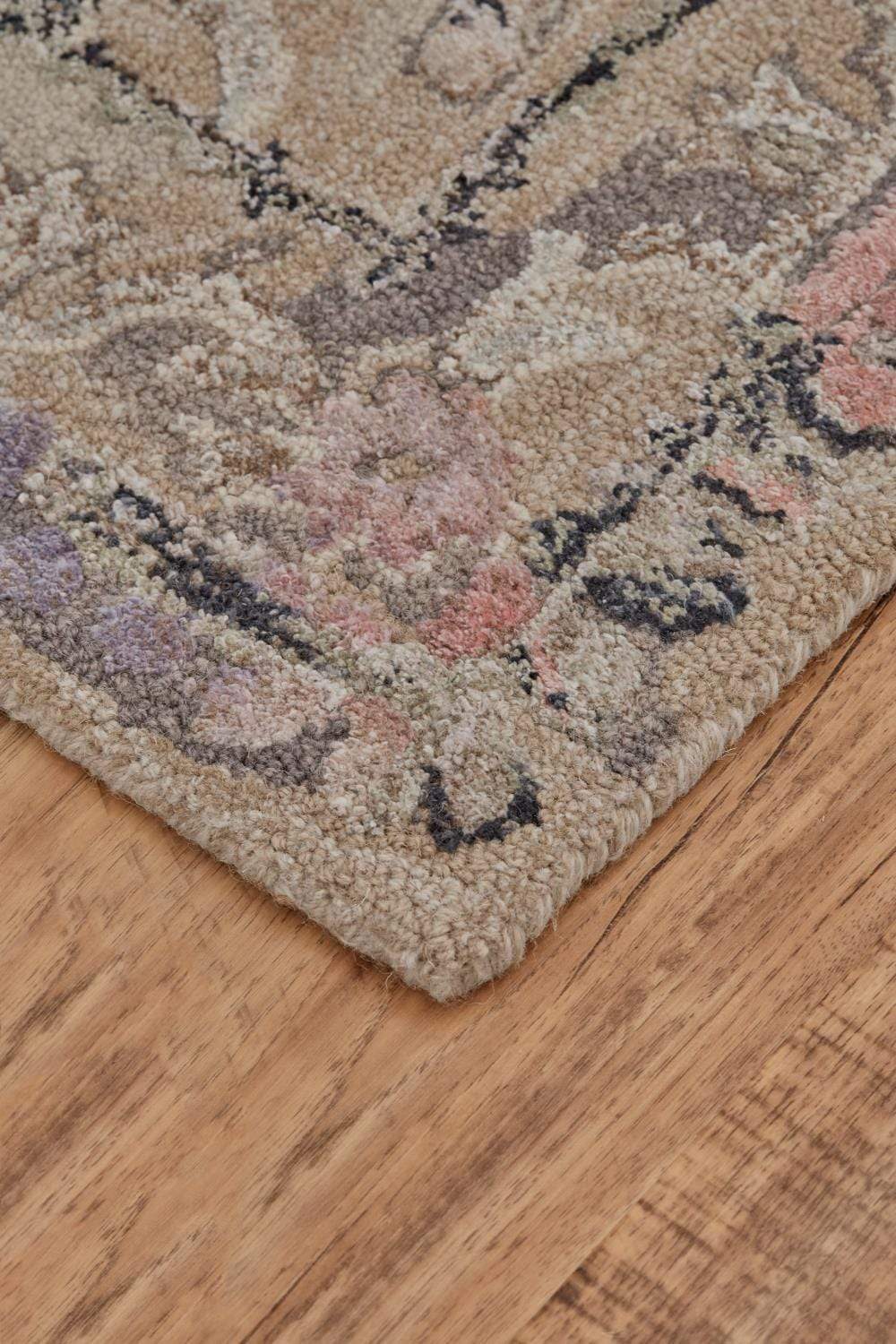 Feizy Feizy Tivoli Distressed Textured Wool Rug - Available in 5 Sizes - Silver Mink & Purple Sage